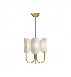 CH450715AGCW-Seno 15-in Aged Gold/White Cotton Fabric 3 Lights Chandeliers  CH450715AGCW-Seno 15-in Aged Gold/White Cotton Fabric 3 Lights Chandeliers