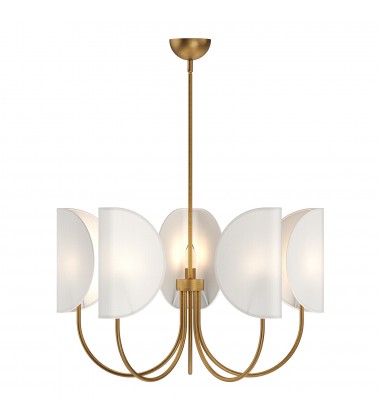 CH450732AGCW-Seno 32-in Aged Gold/White Cotton Fabric 5 Lights Chandeliers  CH450732AGCW-Seno 32-in Aged Gold/White Cotton Fabric 5 Lights Chandeliers