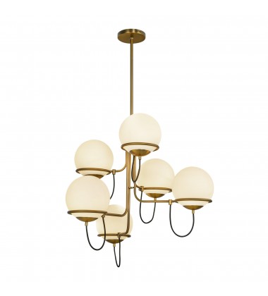  CH458632AGOP-Alba 32-in Aged Brass/Opal Glass 6 Lights Chandelier
