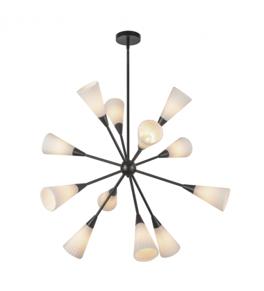 CH462039MBGR-Cosmo 39-in Matte Black/Glossy Ribbed Opal Glass Socket Chandelier