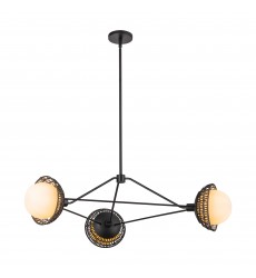  CH490340MBOP-Perth 40-in Matte Black/Opal Glass 3 Lights Chandelier