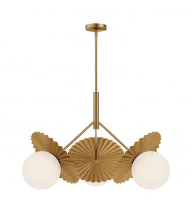 CH501334BGOP-Plume 34-in Brushed Gold/Opal Glass 3 Lights Chandeliers  CH501334BGOP-Plume 34-in Brushed Gold/Opal Glass 3 Lights Chandeliers
