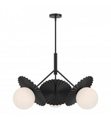 CH501334MBOP-Plume 34-in Matte Black/Opal Glass 3 Lights Chandeliers  CH501334MBOP-Plume 34-in Matte Black/Opal Glass 3 Lights Chandeliers