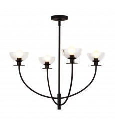 CH515226MBCL-Sylvia 26-in Matte Black/Clear Glass 4 Lights Chandelier  CH515226MBCL-Sylvia 26-in Matte Black/Clear Glass 4 Lights Chandelier
