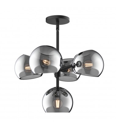 CH548518MBSM-Willow 18-in Matte Black/Smoked Solid Glass 5 Lights Chandeliers  CH548518MBSM-Willow 18-in Matte Black/Smoked Solid Glass 5 Lights Chandeliers