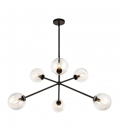  CH549640MBCL-Cassia 40-in Matte Black/Clear Glass 6 Lights Chandelier