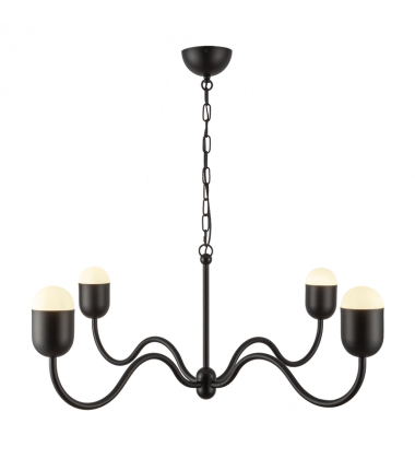 CH558439MBOP-Effie 39-in Matte Black/Opal Glass Socket Chandelier