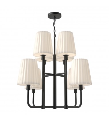  CH628830MBOP-Plisse 30-in Matte Black/Opal Matte Glass 8 Lights Chandeliers