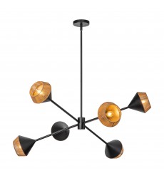  CH633638MBBR-Daphne 38-in Matte Black/Brown Cotton Rope 6 Lights Chandelier
