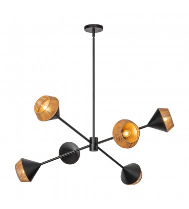  CH633638MBBR-Daphne 38-in Matte Black/Brown Cotton Rope 6 Lights Chandelier