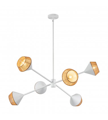  CH633638WHBR-Daphne 38-in White/Brown Cotton Rope 6 Lights Chandelier