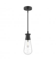  EP464001BKCB-Marcel 4-in Clear Bubble Glass/Textured Black 1 Light Exterior Pendant