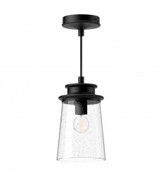  EP533006BKCB-Quincy 6-in Clear Bubble Glass/Textured Black 1 Light Exterior Pendant