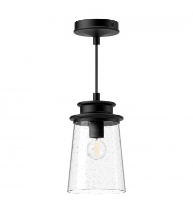  EP533006BKCB-Quincy 6-in Clear Bubble Glass/Textured Black 1 Light Exterior Pendant