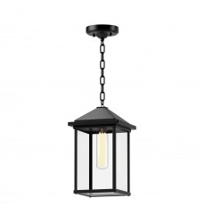  EP552009BKCL-Larchmont 7-in Clear Glass/Textured Black 1 Light Exterior Pendant