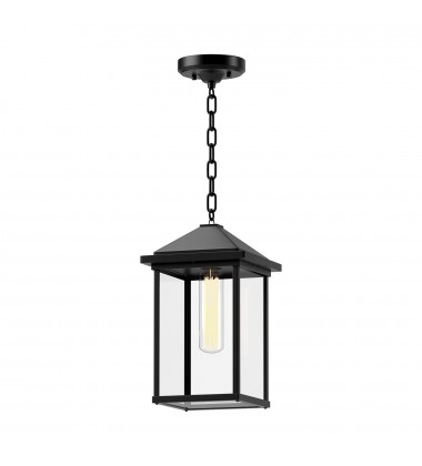  EP552009BKCL-Larchmont 7-in Clear Glass/Textured Black 1 Light Exterior Pendant