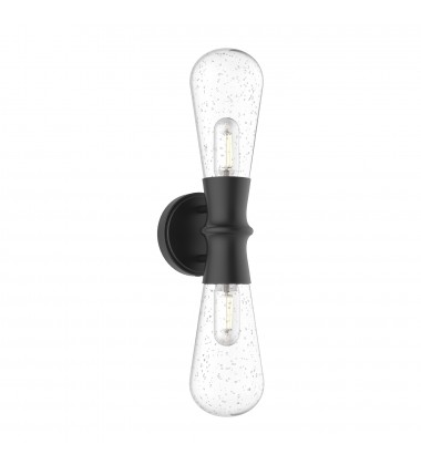  EW464002BKCB-Marcel 5-in Clear Bubble Glass/Textured Black 2 Lights Exterior Wall Sconce