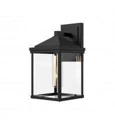 EW552009BKCL-Larchmont 9-in Clear Glass/Textured Black 1 Light Exterior Wall Sconce