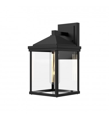  EW552009BKCL-Larchmont 9-in Clear Glass/Textured Black 1 Light Exterior Wall Sconce