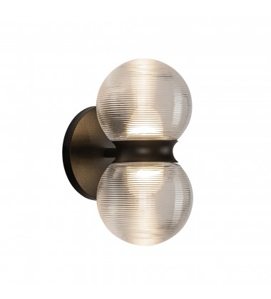  EW77209-BK/CR-Peri 9-in Black/Clear Ribbed Glass LED Exterior Wall