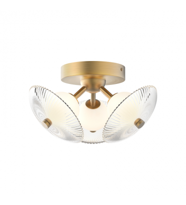 FM417604BGCR-UNV-Hera 12-in Brushed Gold/Clear Ribbed Glass LED Flush Mount