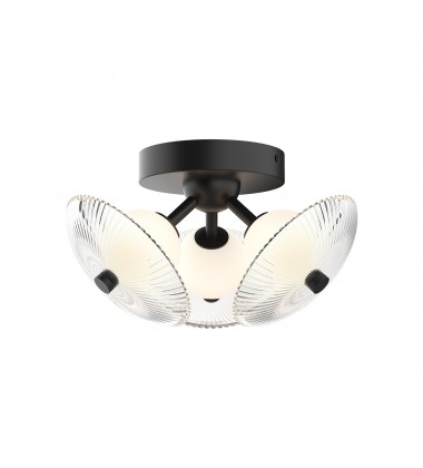  FM417604MBCR-Hera 12-in Matte Black/Clear Ribbed Glass LED Flush Mount