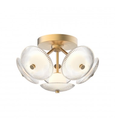  FM417606BGCR-Hera 16-in Brushed Gold/Clear Ribbed Glass LED Flush Mount