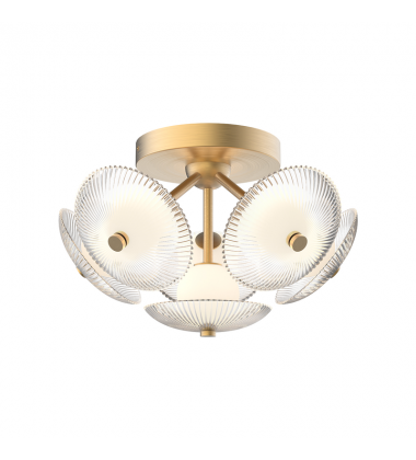 FM417606BGCR-UNV-Hera 16-in Brushed Gold/Clear Ribbed Glass LED Flush Mount