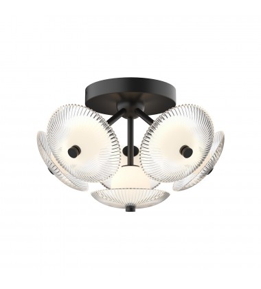 FM417606MBCR-Hera 16-in Matte Black/Clear Ribbed Glass LED Flush Mount