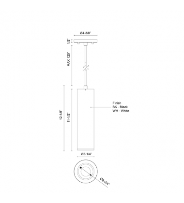 LD3-PD12W18-3050-WH-UNV-010-Lorna 12-in (3-in Dia.) 50 Degree Optic White LED Pendant