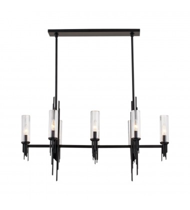 LP335838MBCR-Torres 38-in Clear Ribbed Glass/Matte Black 8 Lights Linear Pendant  LP335838MBCR-Torres 38-in Clear Ribbed Glass/Matte Black 8 Lights Linear Pendant