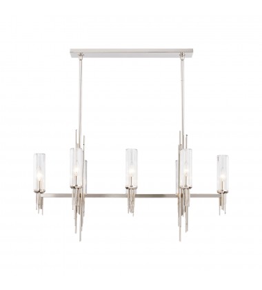  LP335838PNCR-Torres 38-in Polished Nickel/Ribbed Glass 8 Lights Linear Pendant
