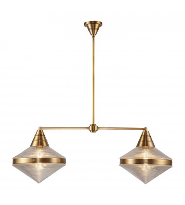  LP348241VBPG-Willard 41-in Vintage Brass/Prismatic Glass 2 Lights Linear Pendant
