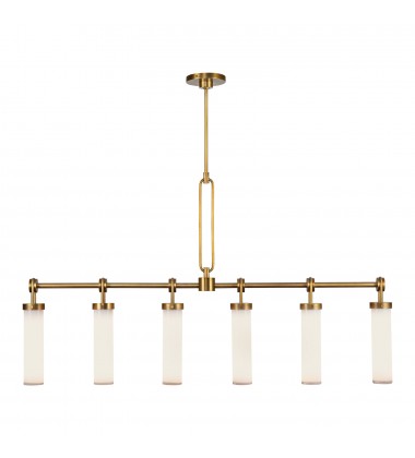  LP355652VBGO-Wynwood 52-in Vintage Brass/Glossy Opal 6 Lights Linear Pendant