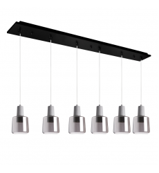 MP12506BKSM-06-Samson 42-in Black/Smoked Glass 6-Light Multi Pendant
