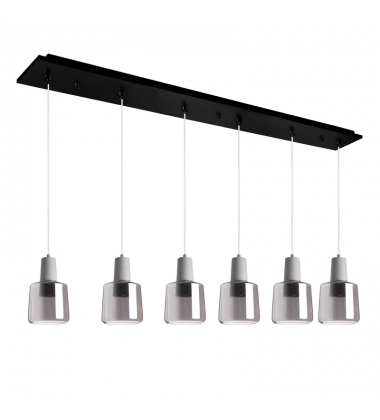MP12506BKSM-06-Samson 42-in Black/Smoked Glass 6-Light Multi Pendant