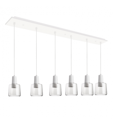 MP12506WHCL-06-Samson 42-in White/Clear Glass 6-Light Multi Pendant