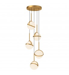  MP301005BG-Globo 5 Head Brushed Gold LED Multi Pendant