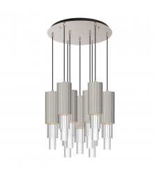 MP502204BNCR-09-Bordeaux 16-in Brushed Nicket/Clear Ribbed Glass 9-Light Multi Pendant