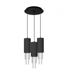 MP502204MBCR-03-Bordeaux 12-in Matte Black/Clear Ribbed Glass 3-Light Multi Pendant