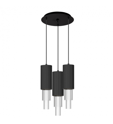 MP502204MBCR-03-Bordeaux 12-in Matte Black/Clear Ribbed Glass 3-Light Multi Pendant