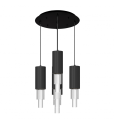 MP502204MBCR-05-Bordeaux 15-in Matte Black/Clear Ribbed Glass 5-Light Multi Pendant