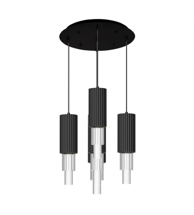 MP502204MBCR-05-Bordeaux 15-in Matte Black/Clear Ribbed Glass 5-Light Multi Pendant