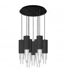 MP502204MBCR-09-Bordeaux 16-in Matte Black/Clear Ribbed Glass 9-Light Multi Pendant