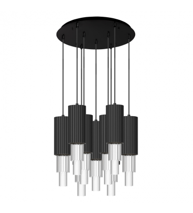 MP502204MBCR-09-Bordeaux 16-in Matte Black/Clear Ribbed Glass 9-Light Multi Pendant