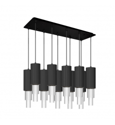 MP502204MBCR-10-Bordeaux 28-in Matte Black/Clear Ribbed Glass 10-Light Multi Pendant
