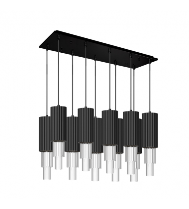 MP502204MBCR-10-Bordeaux 28-in Matte Black/Clear Ribbed Glass 10-Light Multi Pendant
