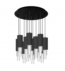 MP502204MBCR-13-Bordeaux 25-in Matte Black/Clear Ribbed Glass 13-Light Multi Pendant