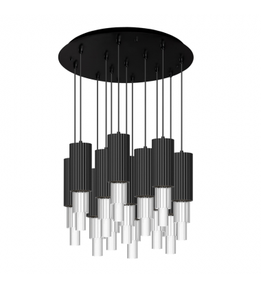 MP502204MBCR-13-Bordeaux 25-in Matte Black/Clear Ribbed Glass 13-Light Multi Pendant
