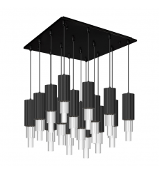 MP502204MBCR-16-Bordeaux 20-in Matte Black/Clear Ribbed Glass 16-Light Multi Pendant
